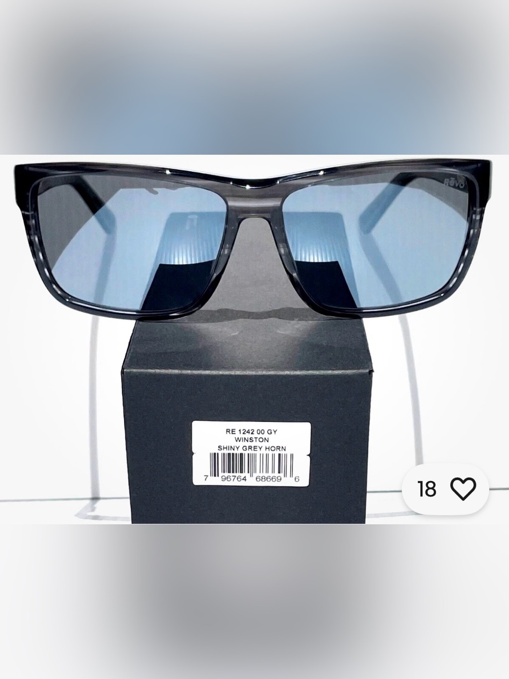 NIB REVO Winston Polarized Shiny Mens Sunglasses in Grey Horn.